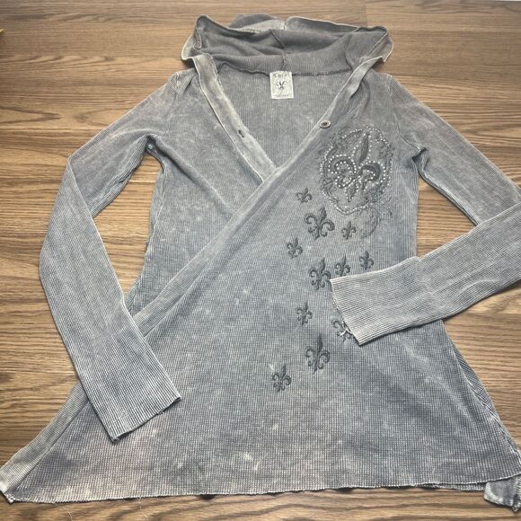 Vocal Cardigan Womens Medium Gray Hooded Duster Goth Y2K - Picture 1 of 5
